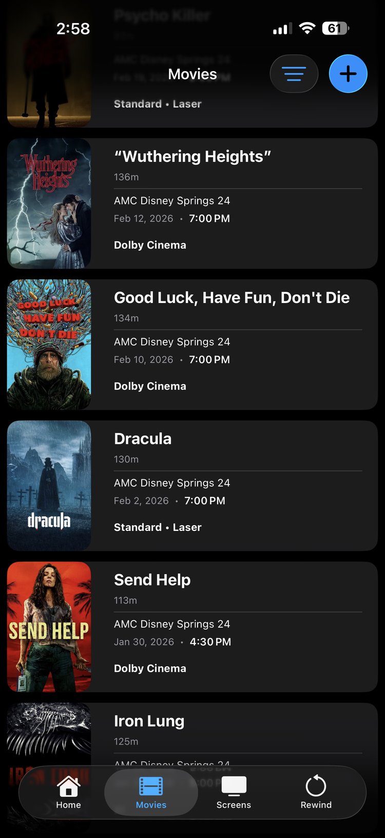 Movies list with posters and details